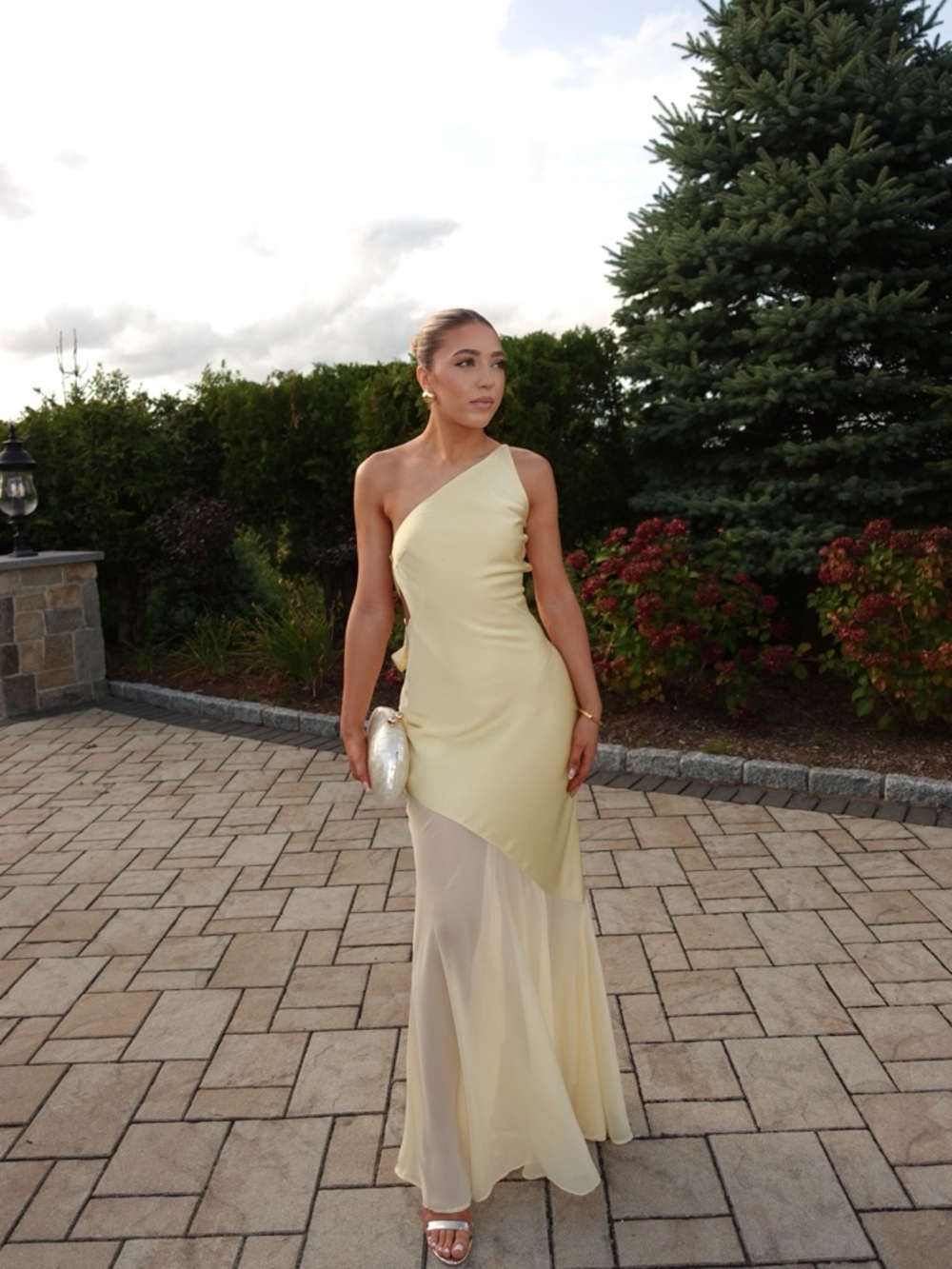 Babyboo Elegant One-Shoulder Lemon Yellow Evening Gown